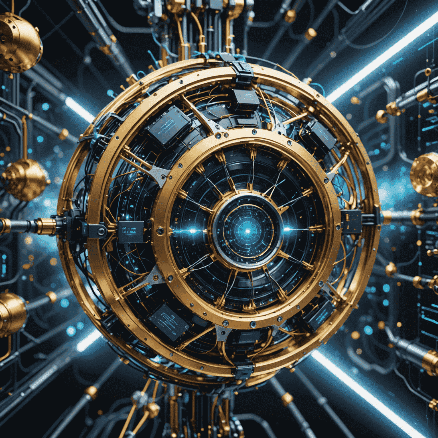 A futuristic representation of quantum computing with interconnected qubits and data streams, showcasing the power and complexity of quantum systems