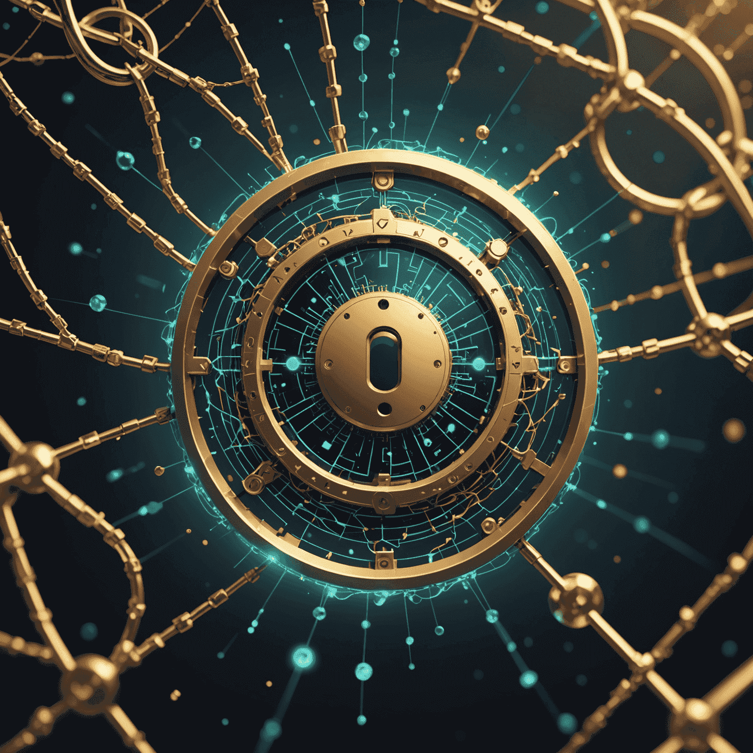Illustration of quantum cryptography concepts, featuring entangled particles and unbreakable encryption keys